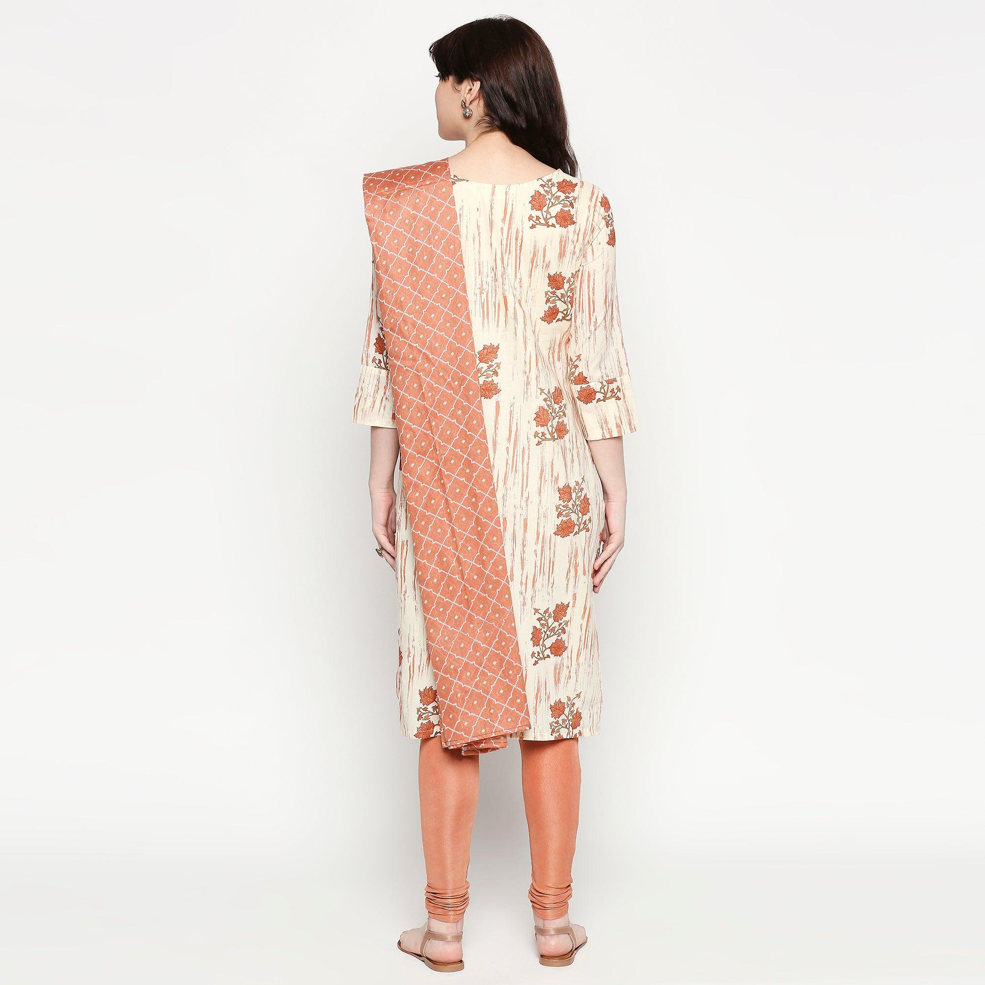 Adorable White-Mauve Colored Casual Wear Floral Printed Cotton Kurti With Dupatta - Peachmode