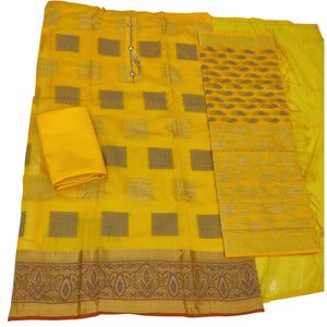Adorable Yellow Colored Casual Wear Woven Banarasi Jacquard Dress Material - Peachmode