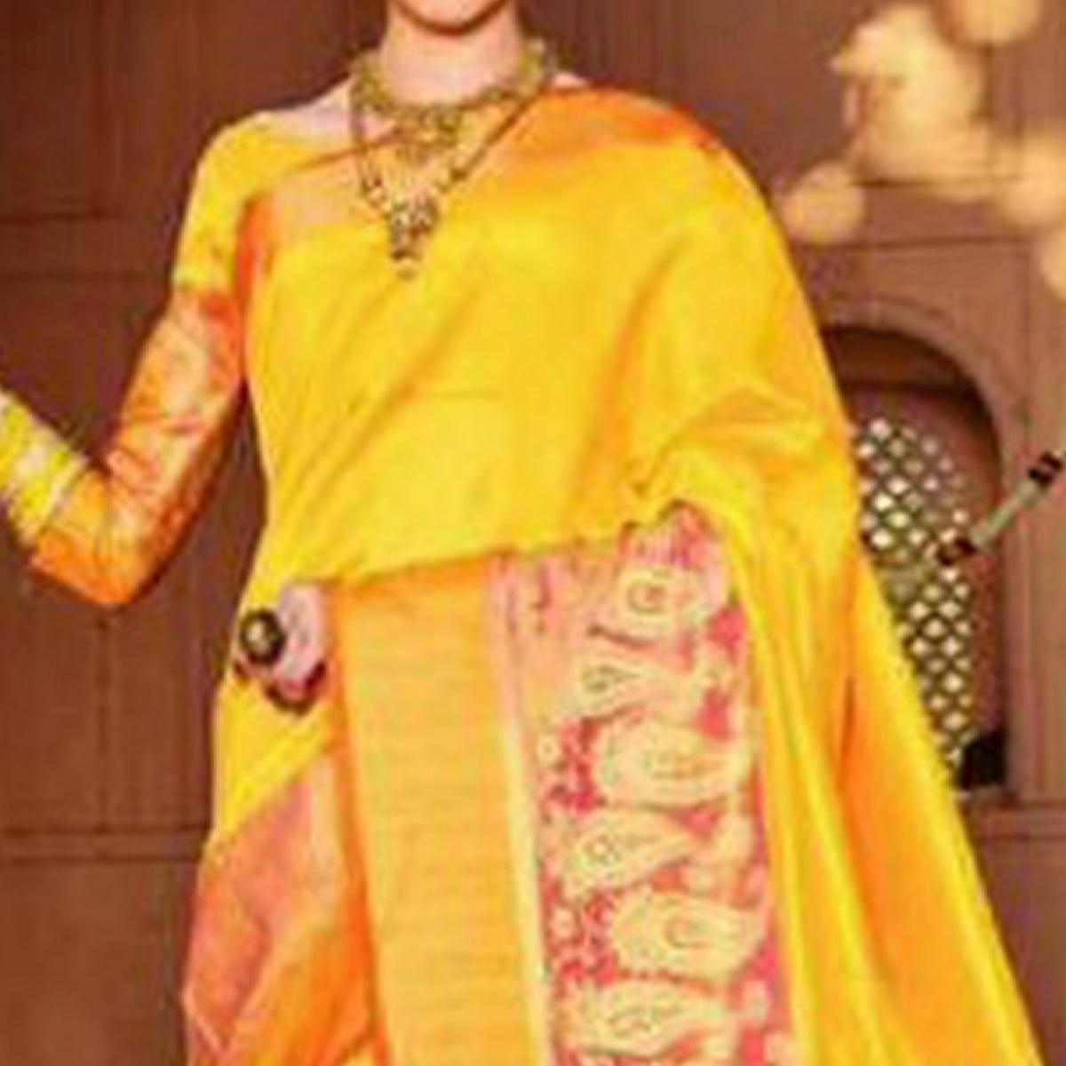 Adorable Yellow Colored Festive Wear Woven Art Silk Saree - Peachmode