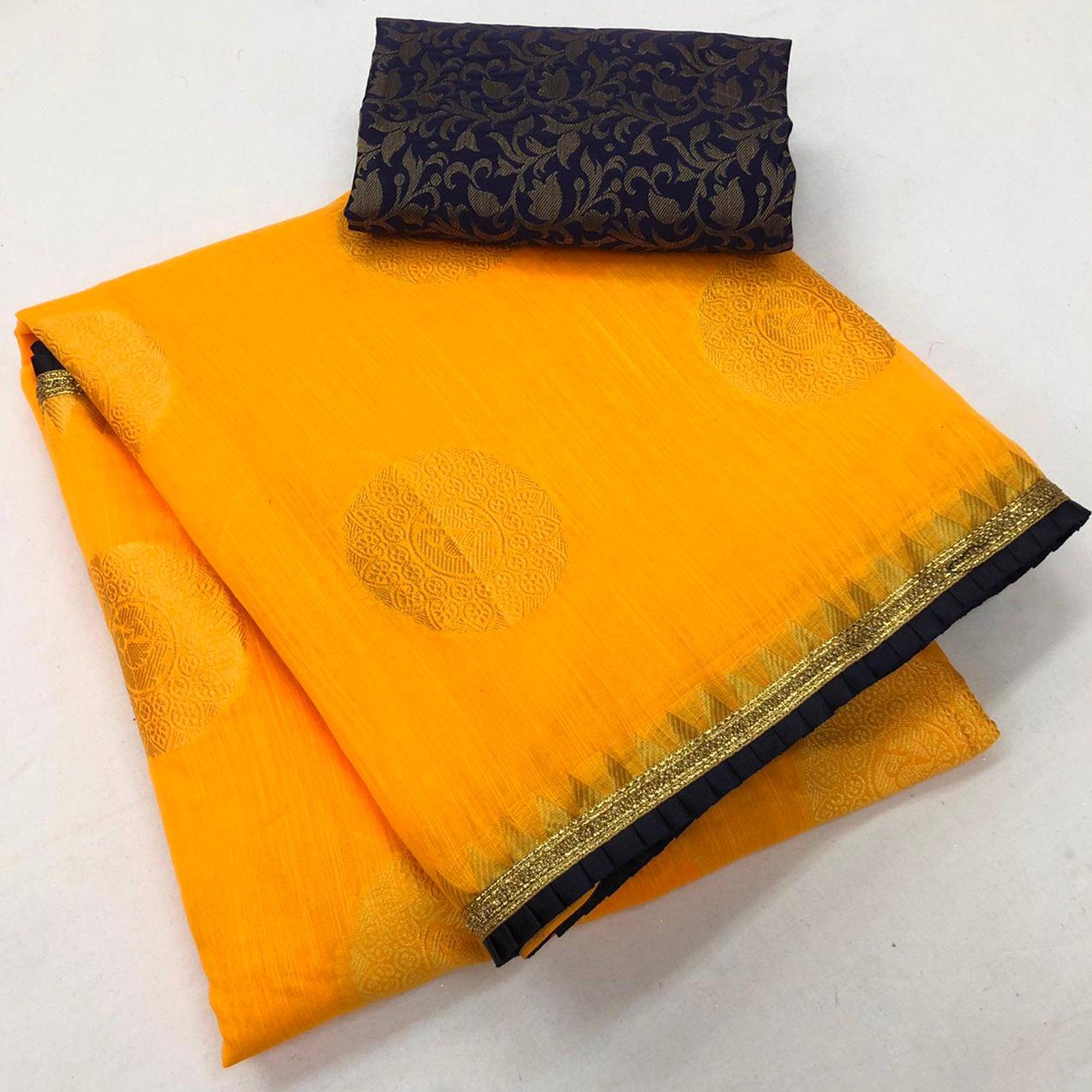 Adorable Yellow Colored Festive Wear Woven Cotton Saree - Peachmode