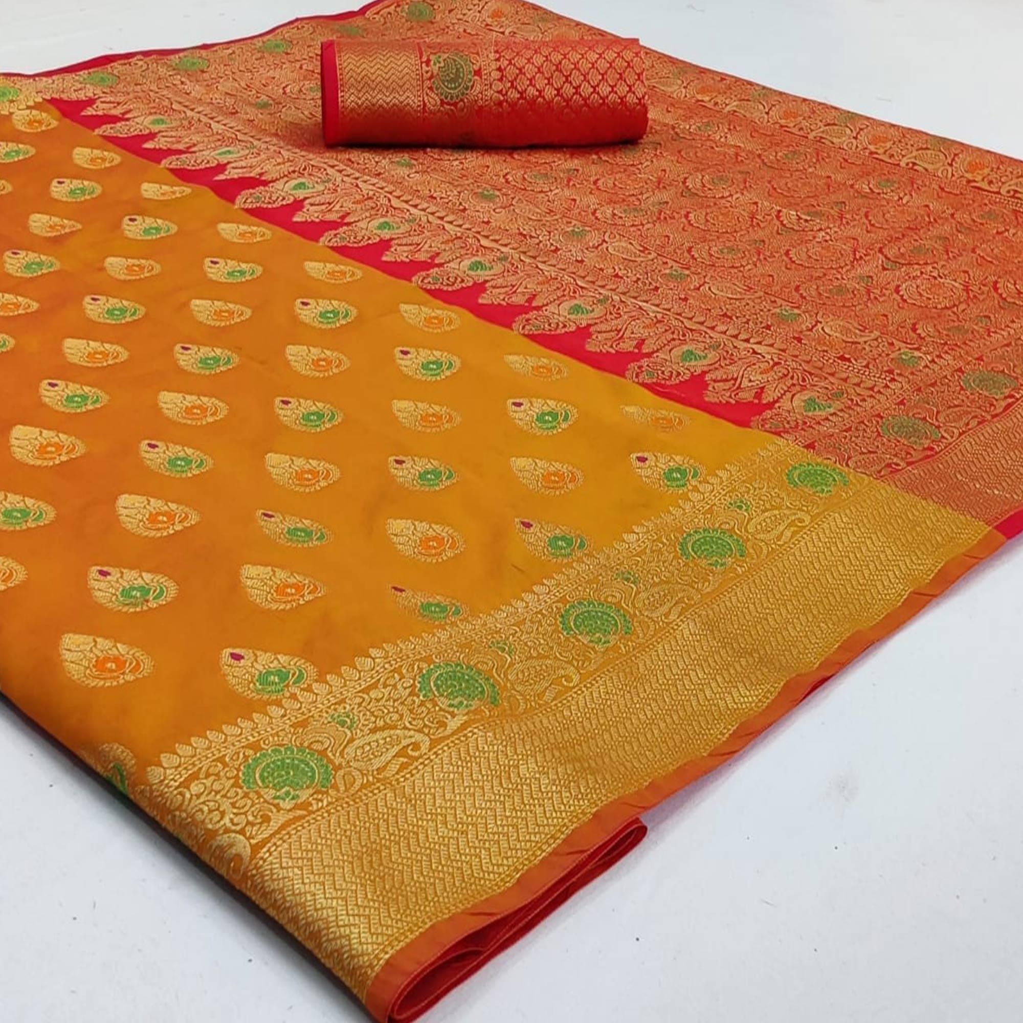 Adorable Yellow Colored Festive Wear Woven Silk Saree - Peachmode