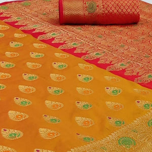 Adorable Yellow Colored Festive Wear Woven Silk Saree - Peachmode
