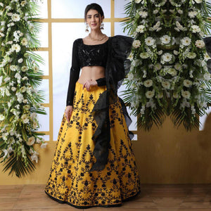 Adorable Yellow Colored Party Wear Embrodiered Art Silk Lehenga Choli - Peachmode
