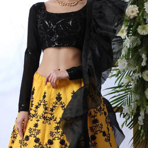 Adorable Yellow Colored Party Wear Embrodiered Art Silk Lehenga Choli - Peachmode