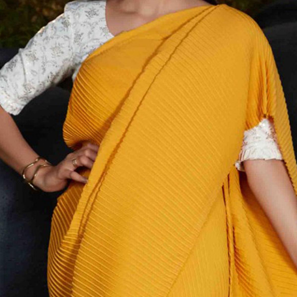 Adorable Yellow Colored Party Wear Plitting Work Silk Saree - Peachmode