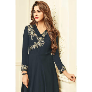 Adorning Blackish Grey Colored Party Wear Floral Embroidered Rayon Kurti - Peachmode