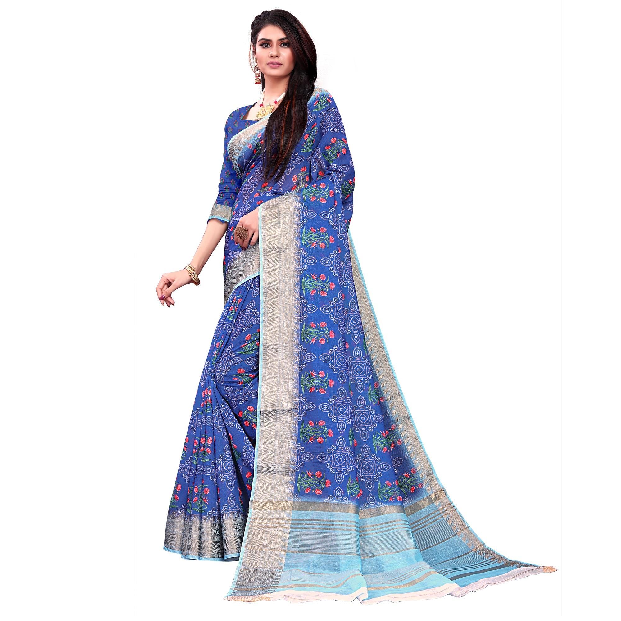Adorning Blue Colored Festive Wear Woven Banarasi Silk Saree - Peachmode