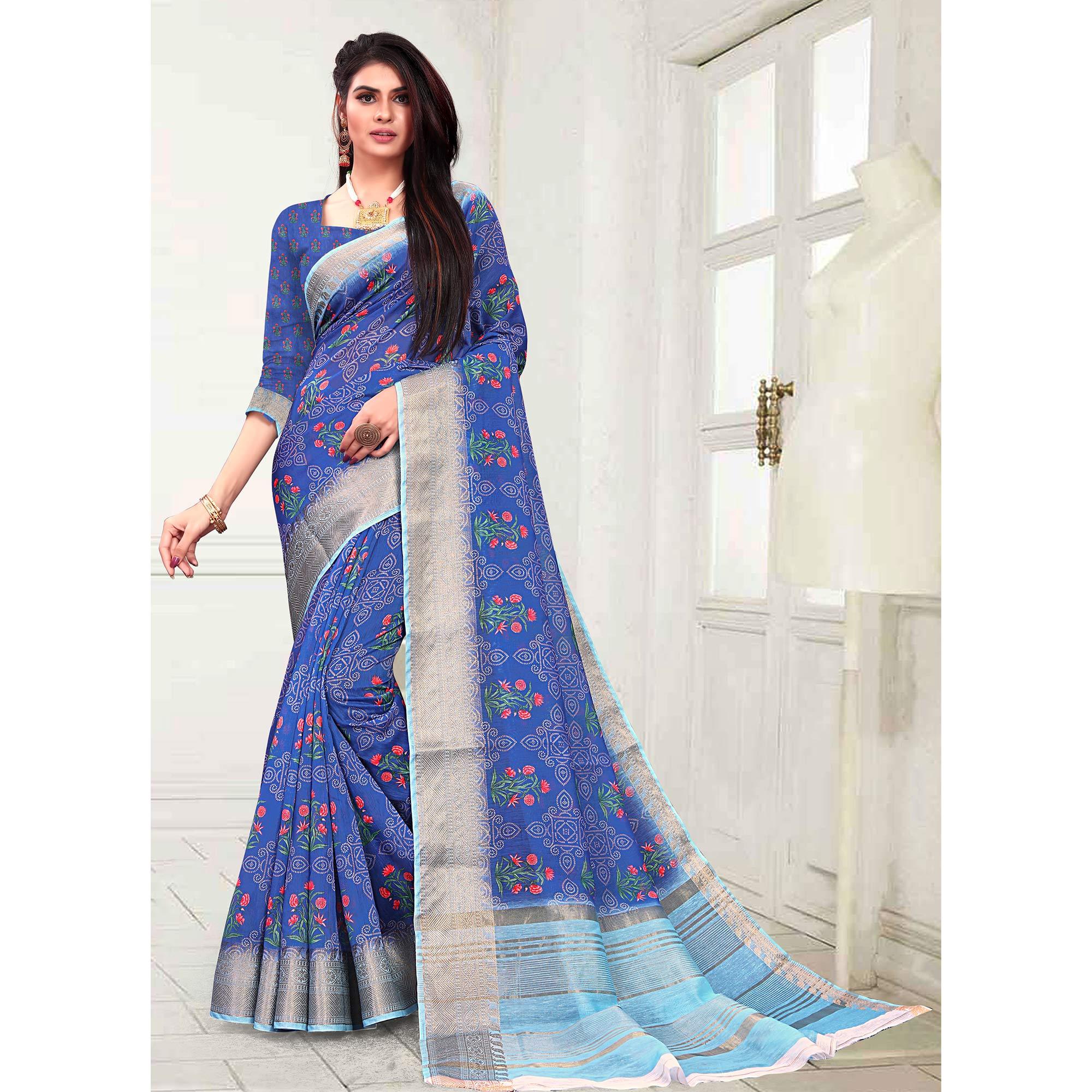 Adorning Blue Colored Festive Wear Woven Banarasi Silk Saree - Peachmode