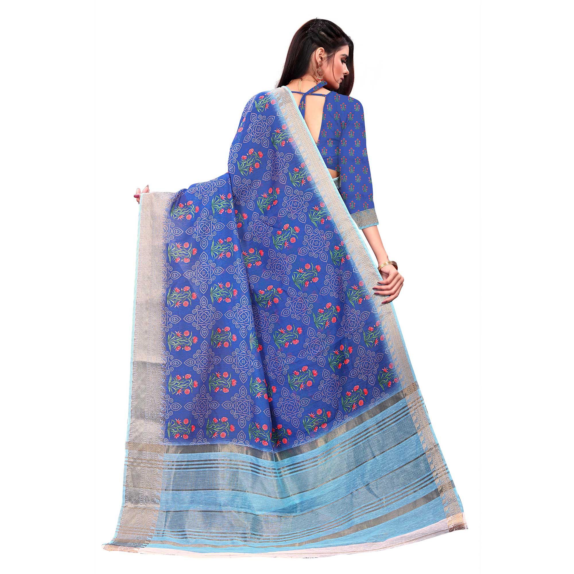 Adorning Blue Colored Festive Wear Woven Banarasi Silk Saree - Peachmode