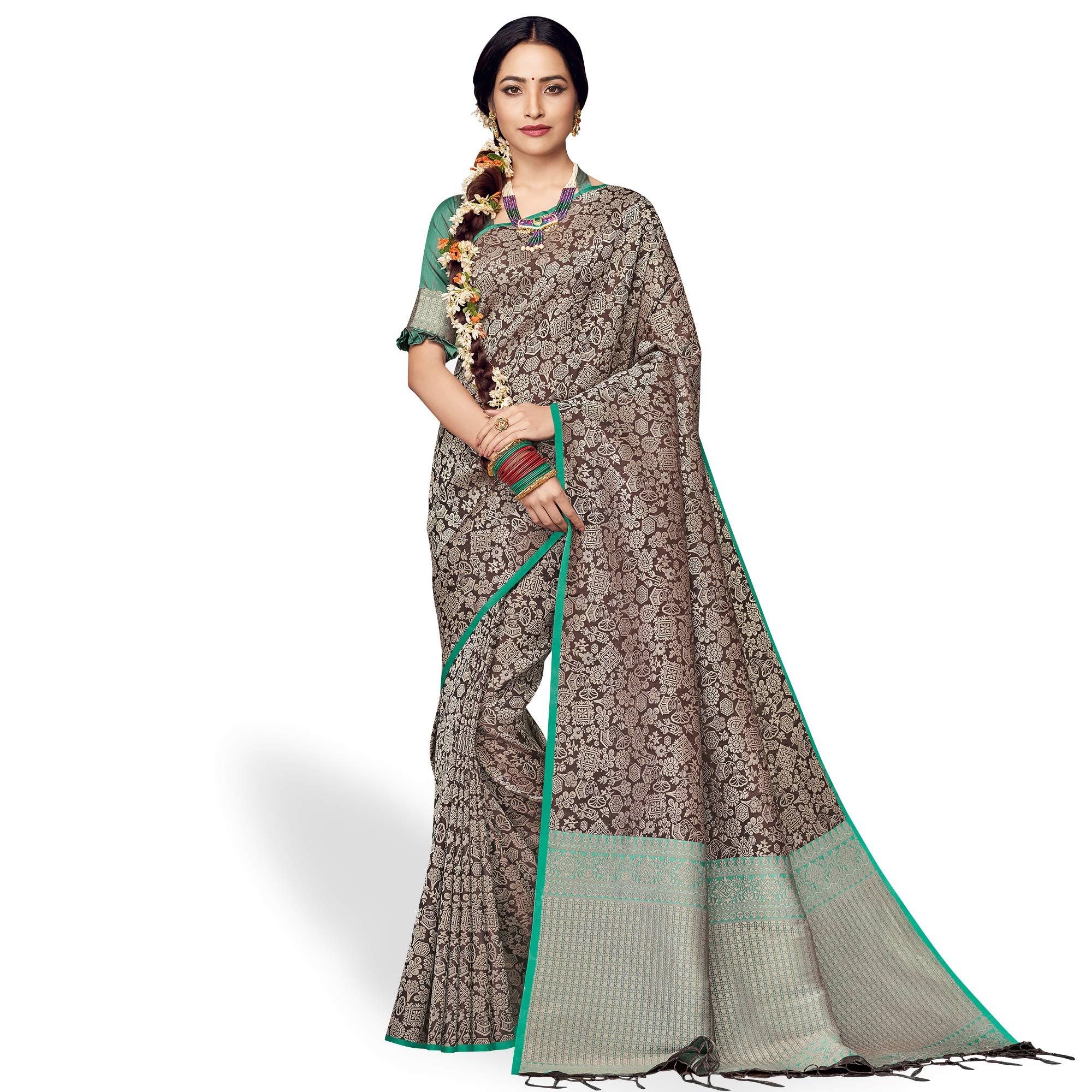 Adorning Brown Colored Festive Wear Silk Saree - Peachmode