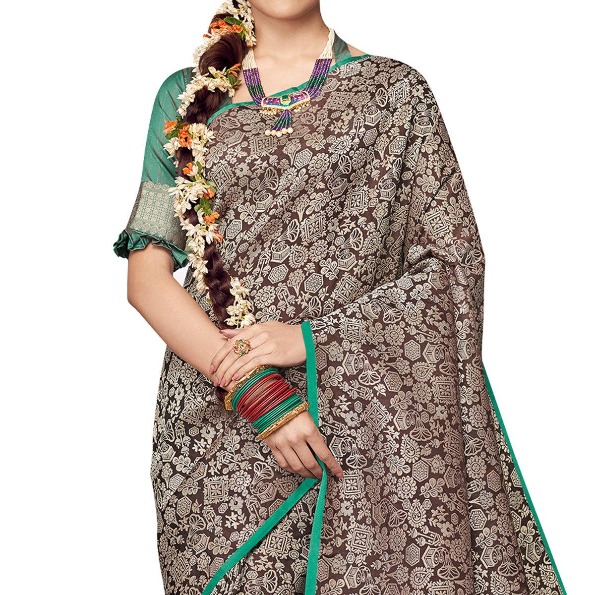 Adorning Brown Colored Festive Wear Silk Saree - Peachmode