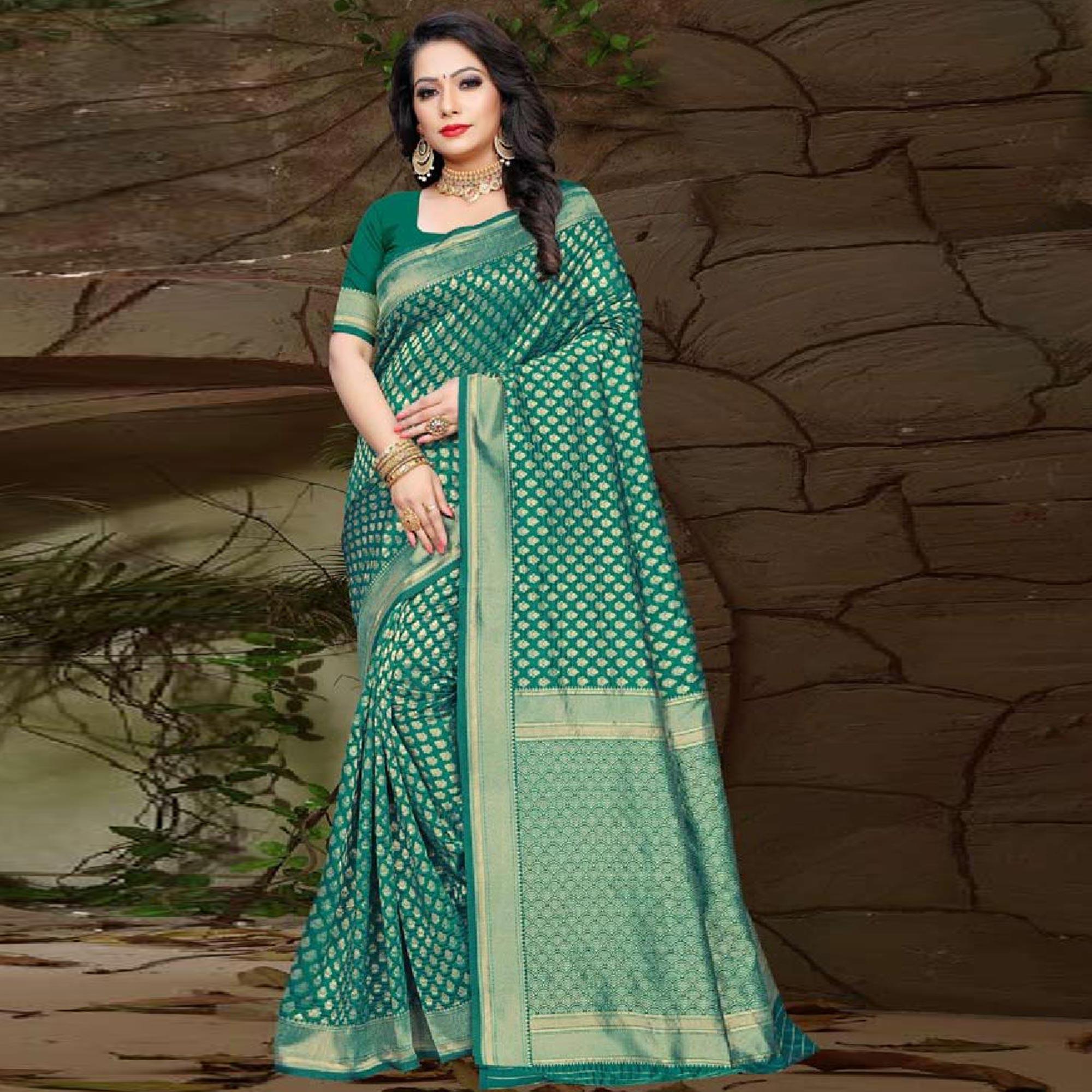 Adorning Green Colored Festive Wear Woven Art Silk Saree - Peachmode