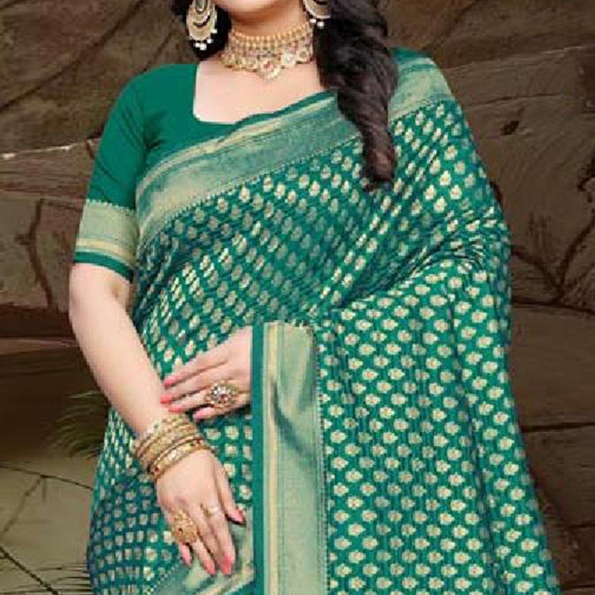 Adorning Green Colored Festive Wear Woven Art Silk Saree - Peachmode