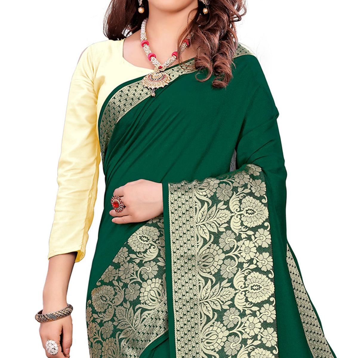 Adorning Green Colored Festive Wear Woven Art Silk Saree With Tassels - Peachmode