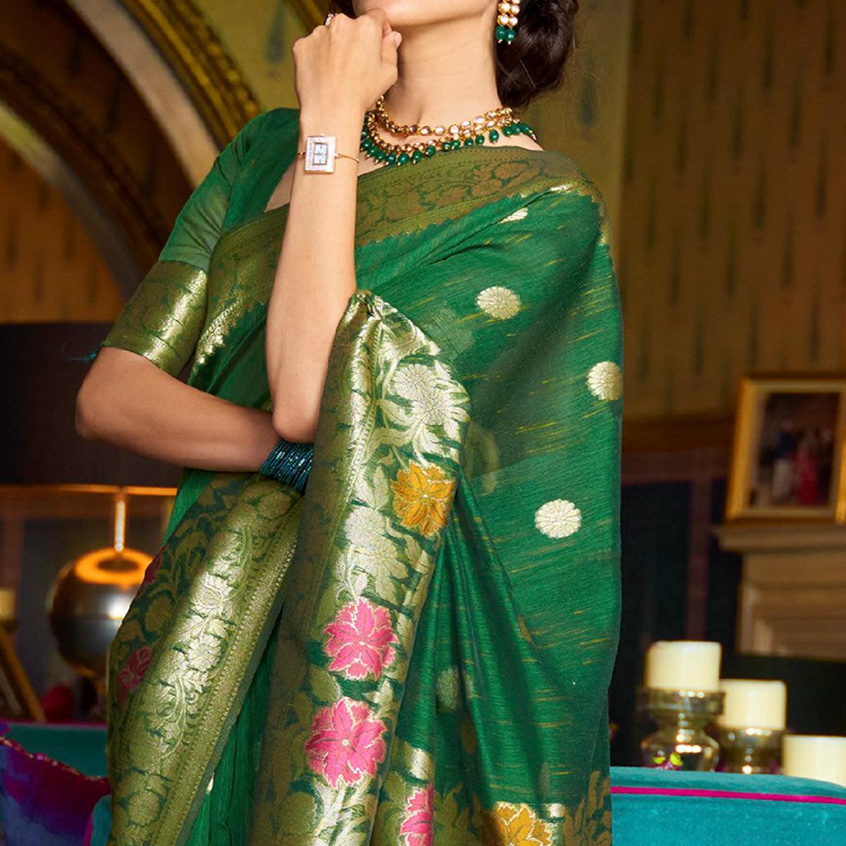 Adorning Green Coloured Festive Wear Woven Multi Slub Soft Silk Saree - Peachmode