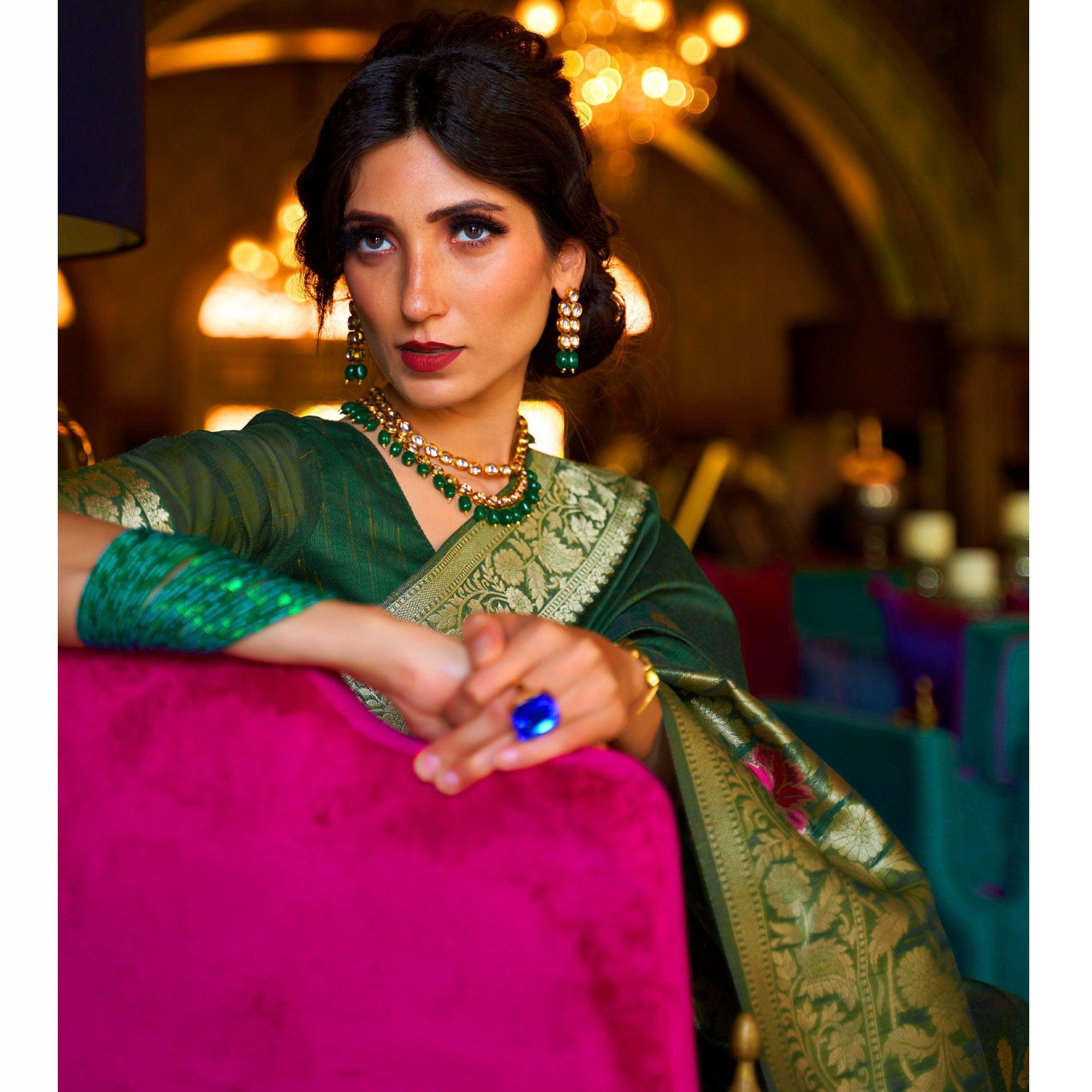 Adorning Green Coloured Festive Wear Woven Multi Slub Soft Silk Saree - Peachmode