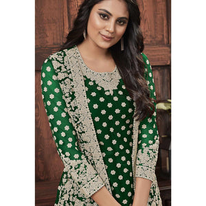 Adorning Green Coloured Partywear Embroidered Butterfly Net Pakistani Straight Suit - Peachmode