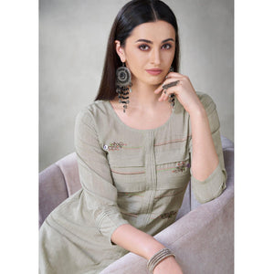 Adorning Light Grey Colored Partywear Embroidered Viscose Kurti - Peachmode