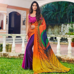 Adorning Multi Colored Party Wear Printed Silk Saree - Peachmode