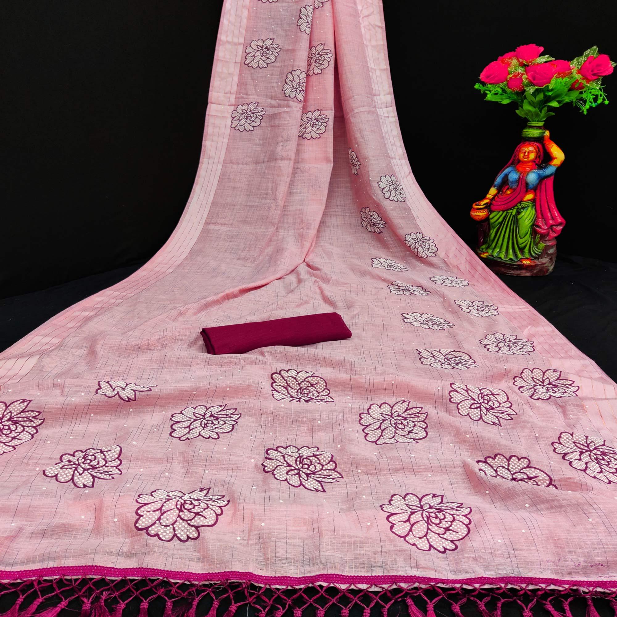 Adorning Peach Coloured Striped Pattern Printed Casual Wear Cotton Saree - Peachmode