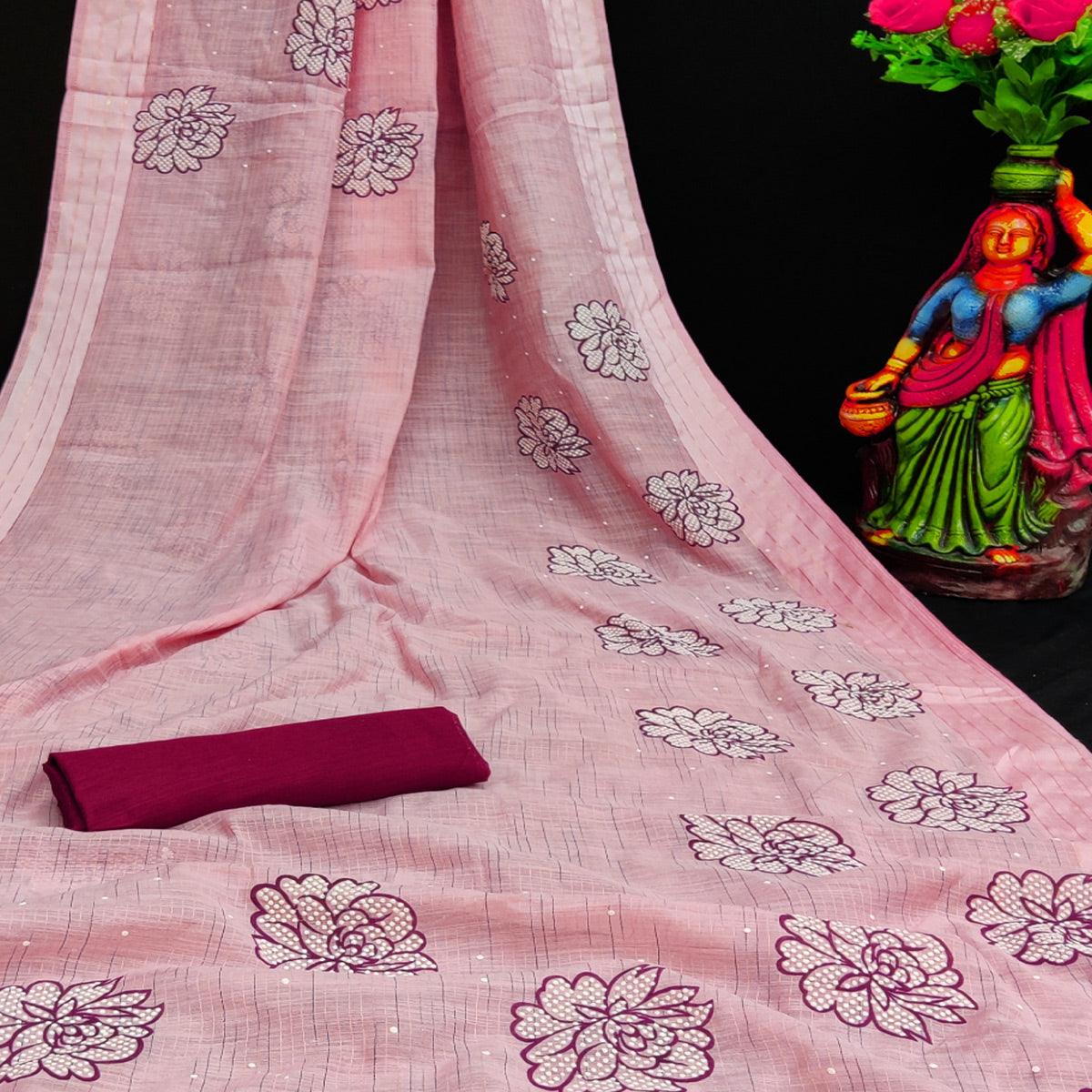 Adorning Peach Coloured Striped Pattern Printed Casual Wear Cotton Saree - Peachmode
