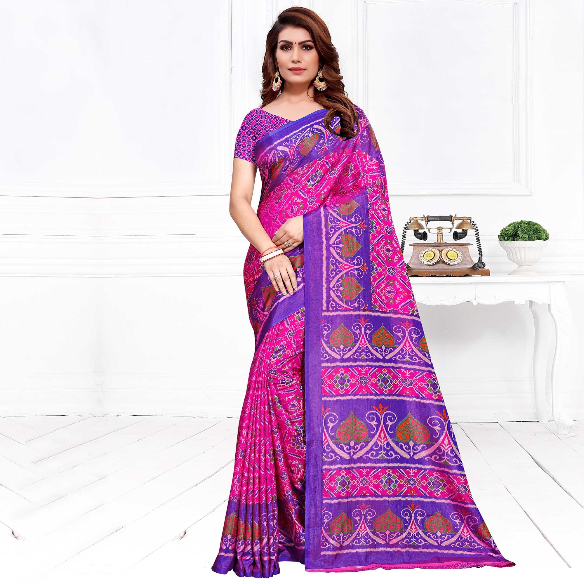Adorning Pink Colored Casual Printed Patola Printed Art Silk Saree - Peachmode