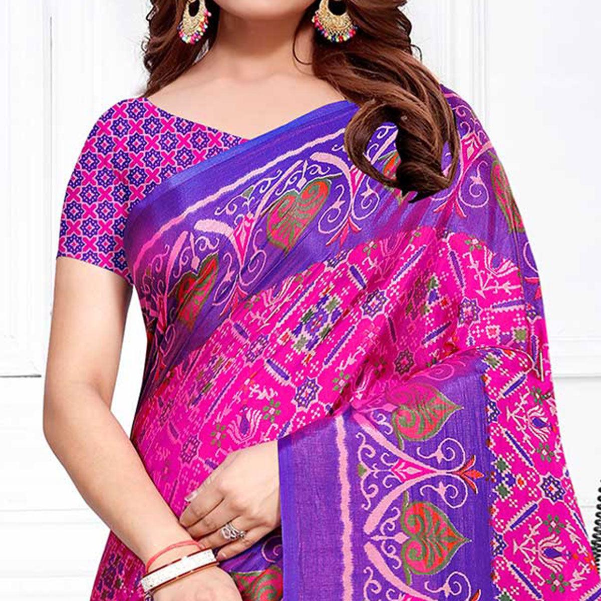 Adorning Pink Colored Casual Printed Patola Printed Art Silk Saree - Peachmode