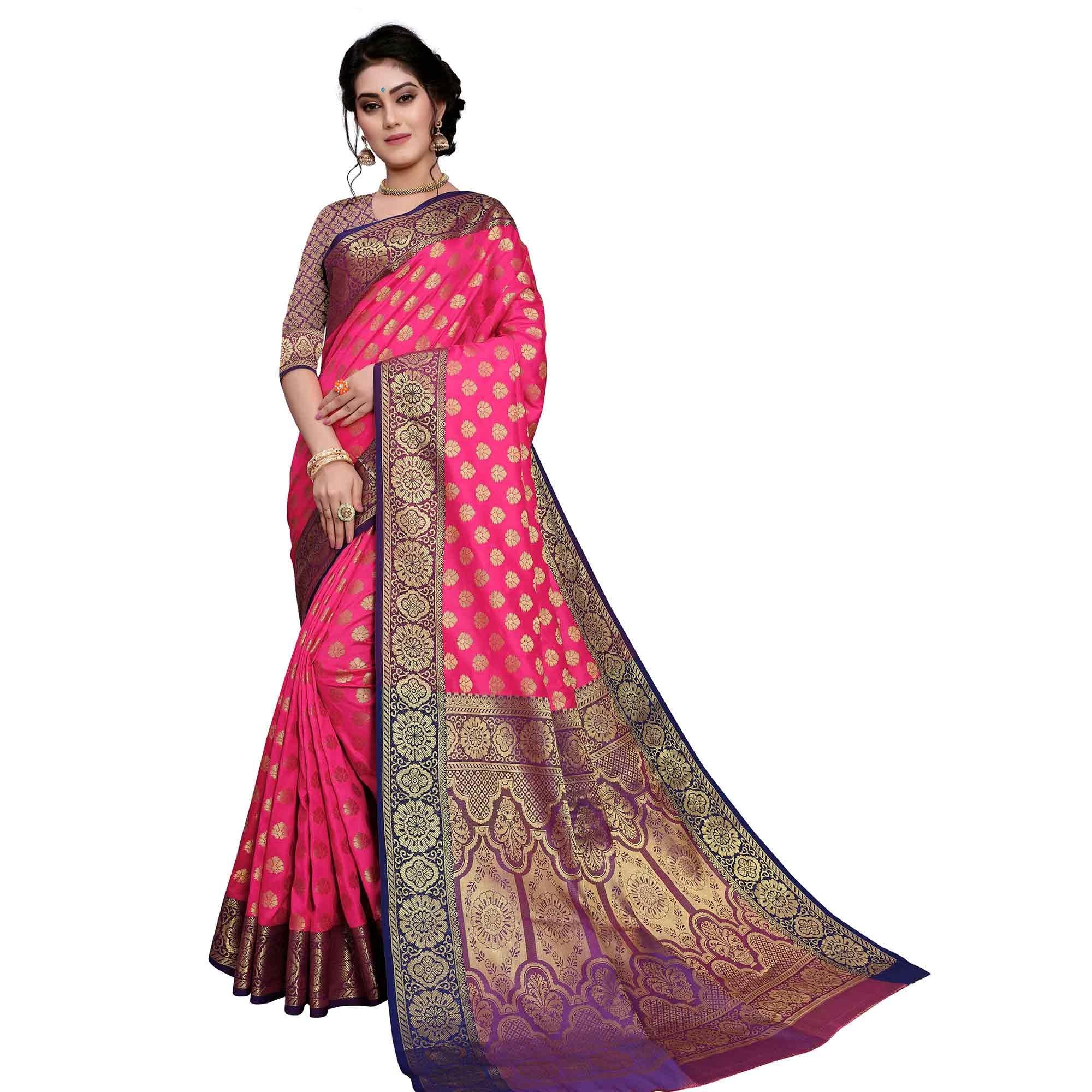 Adorning Pink Colored Festive Wear Woven Art Silk Saree - Peachmode