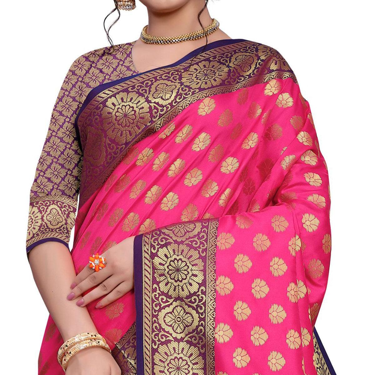 Adorning Pink Colored Festive Wear Woven Art Silk Saree - Peachmode