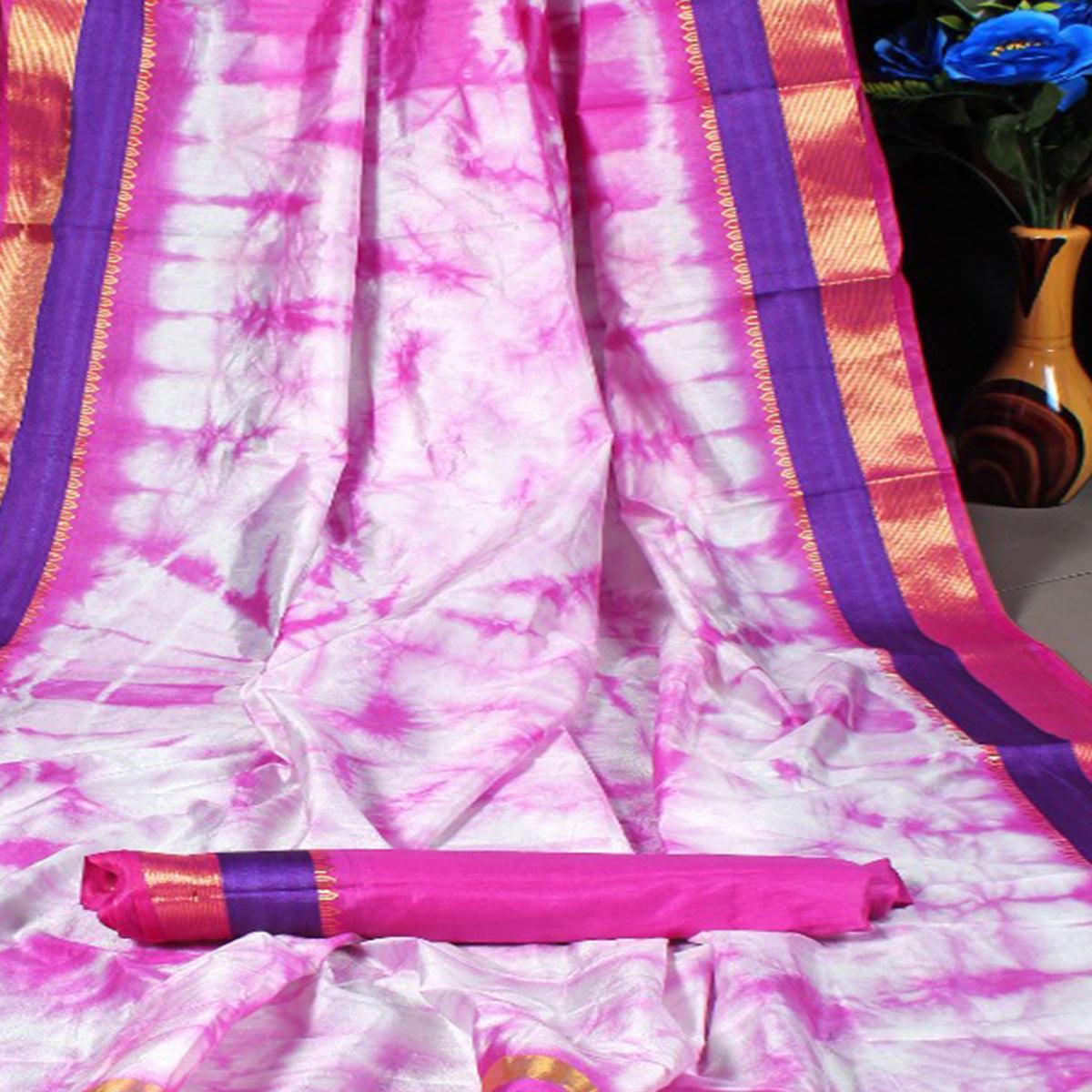 Adorning Pink Colored Festive Wear Woven Tussar Silk Saree - Peachmode