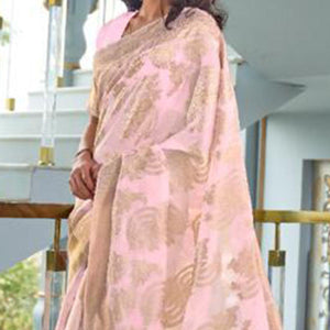 Adorning Pink Coloured Partywear Pure Modal Woven Silk Saree - Peachmode