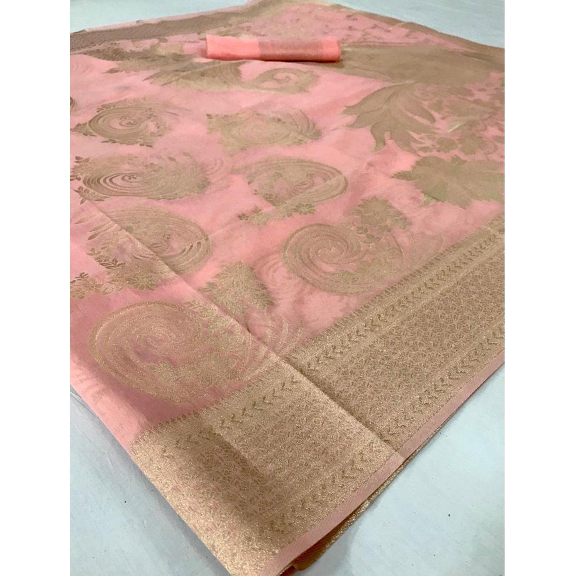 Adorning Pink Coloured Partywear Pure Modal Woven Silk Saree - Peachmode