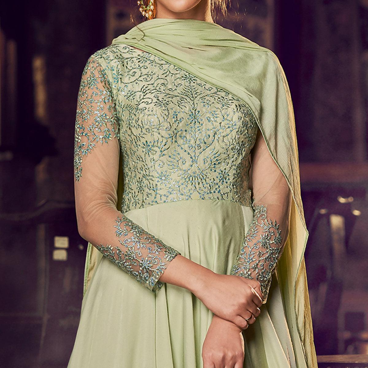 NEW DESIGNER GREEN COLORED PARTY WEAR GOWN G02 – 𝐋𝐎𝐎𝐊𝐒 𝐀𝐍𝐃  𝐋𝐈𝐊𝐄𝐒
