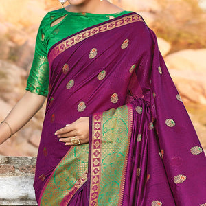 Adorning Purple Colored Festive Wear Woven Cotton Handloom Saree - Peachmode