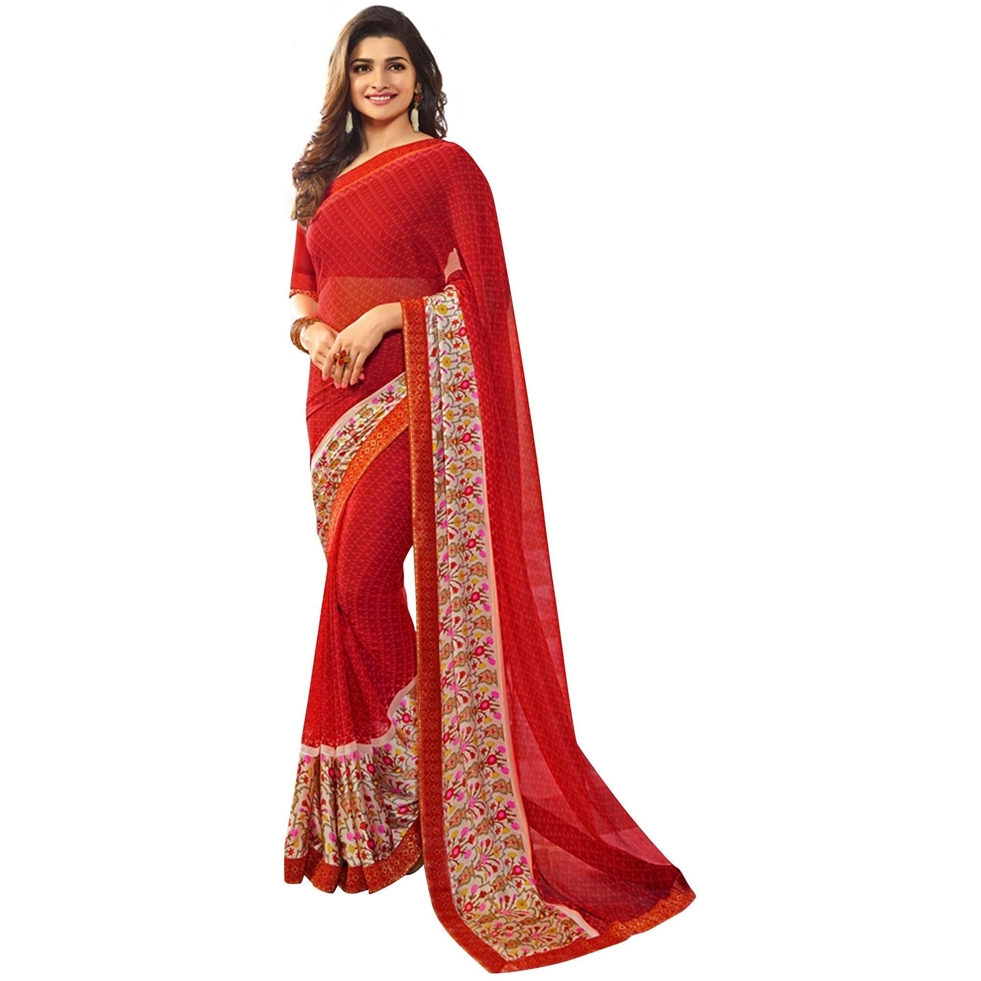 Adorning Red Colored Casual Printed Silk Saree - Peachmode