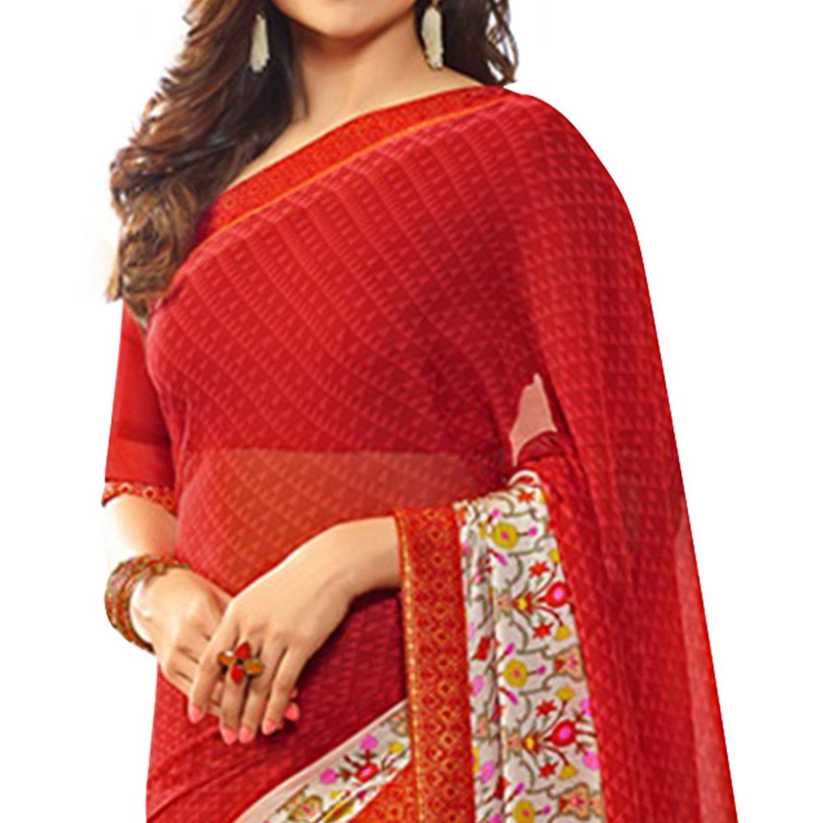 Adorning Red Colored Casual Printed Silk Saree - Peachmode