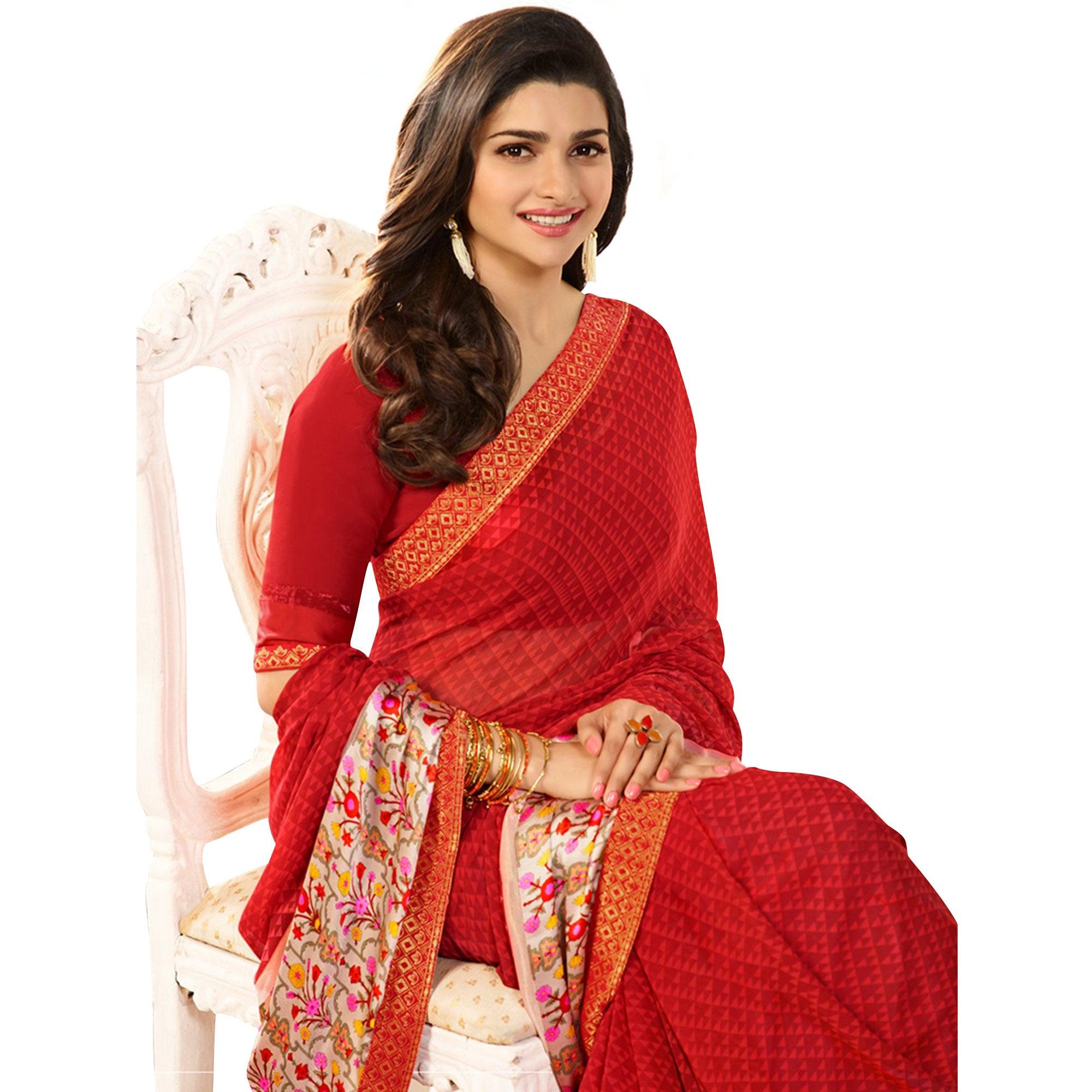 Adorning Red Colored Casual Printed Silk Saree - Peachmode