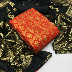 Adorning Red Colored Casual Wear Woven Banarasi Silk Dress Material - Peachmode