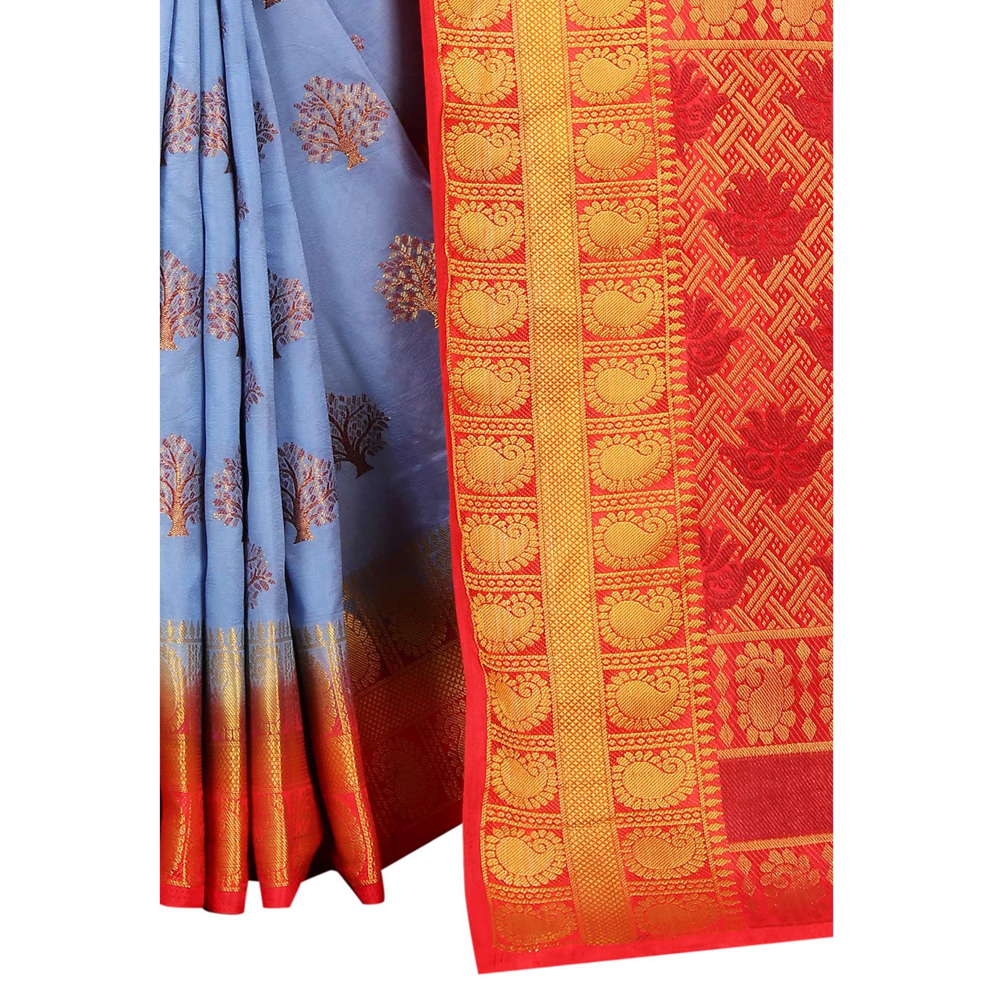 Adorning Sky Blue Colored Festive Wear Woven Art Silk Saree - Peachmode