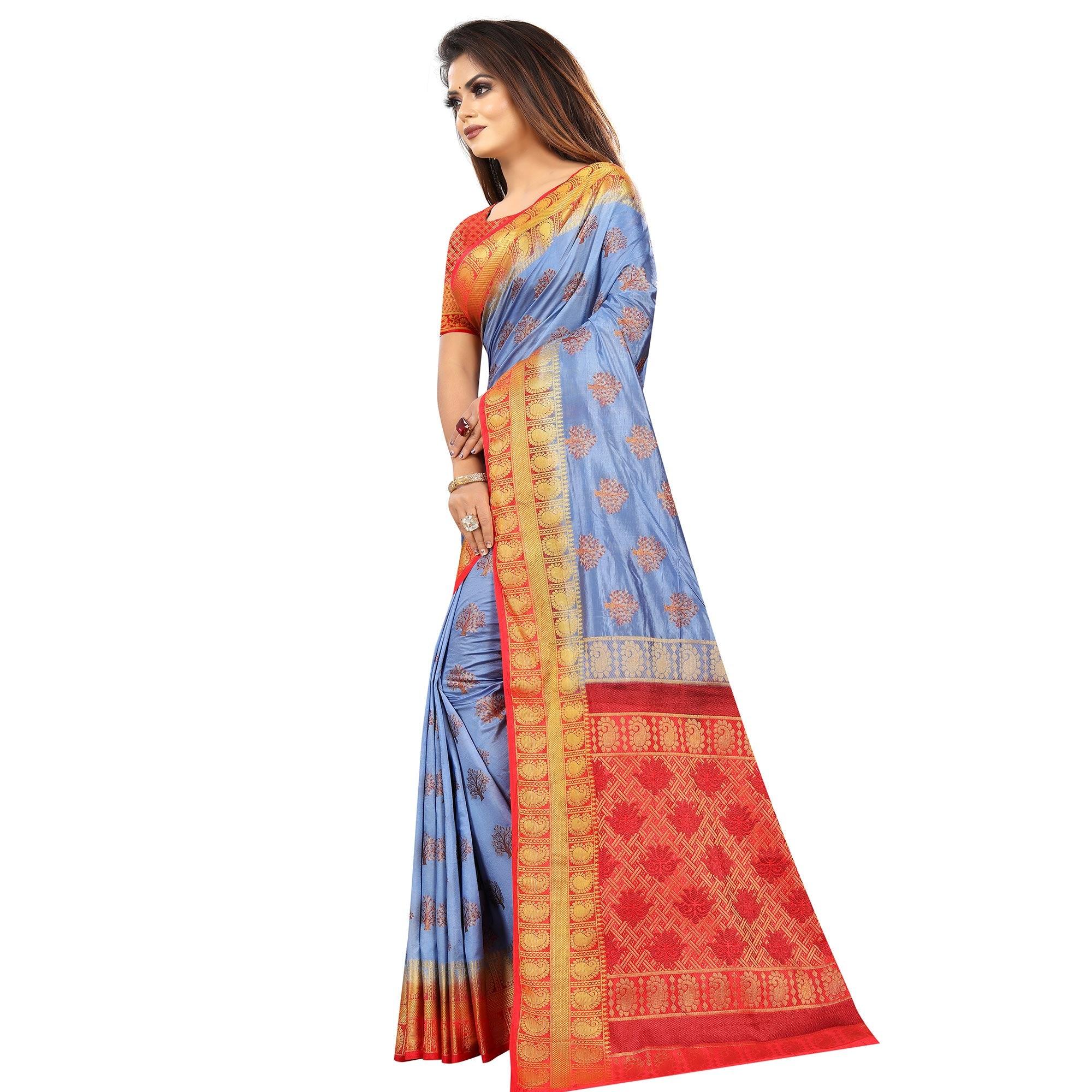 Adorning Sky Blue Colored Festive Wear Woven Art Silk Saree - Peachmode