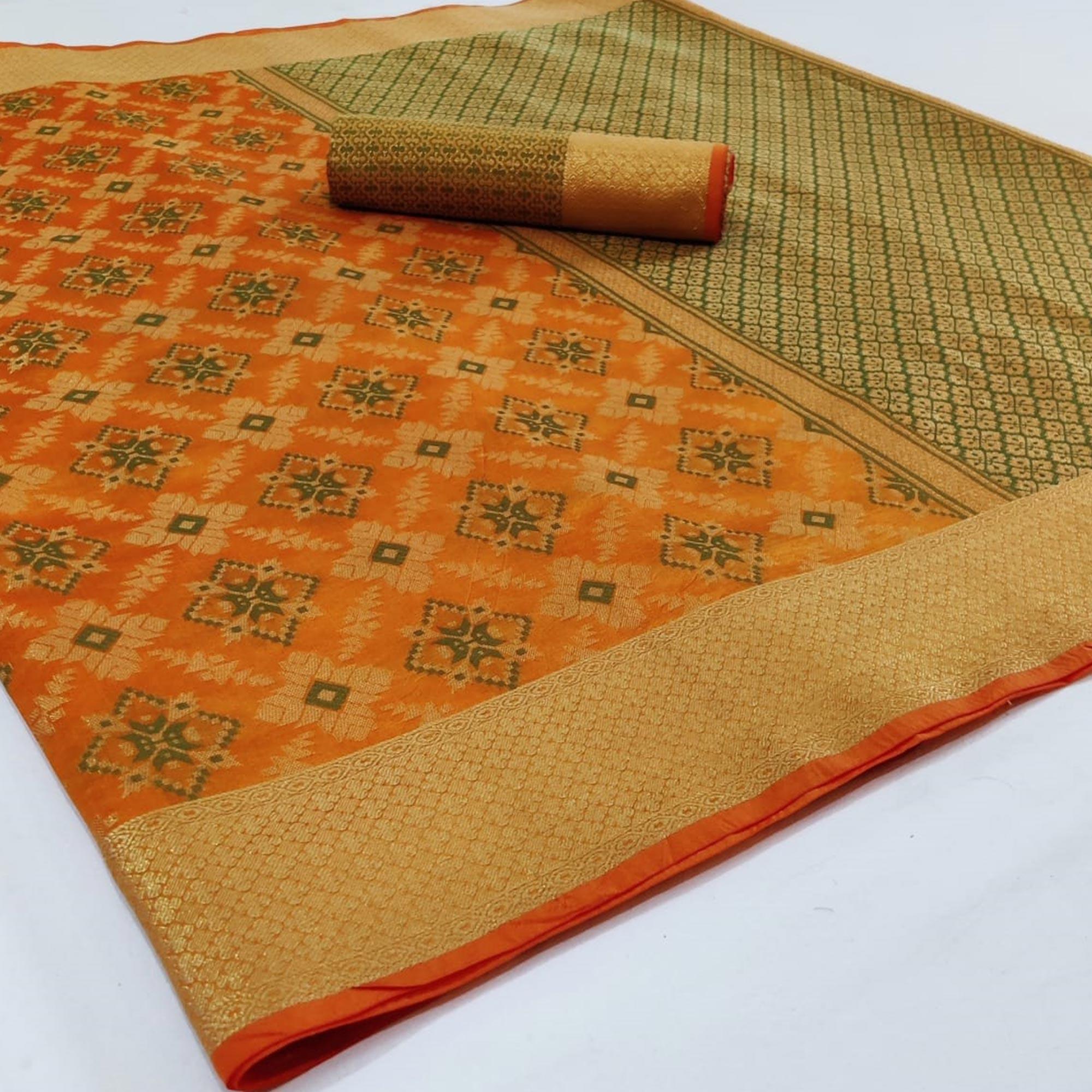 Adorning Yellow Colored Festive Wear Woven Silk Saree - Peachmode