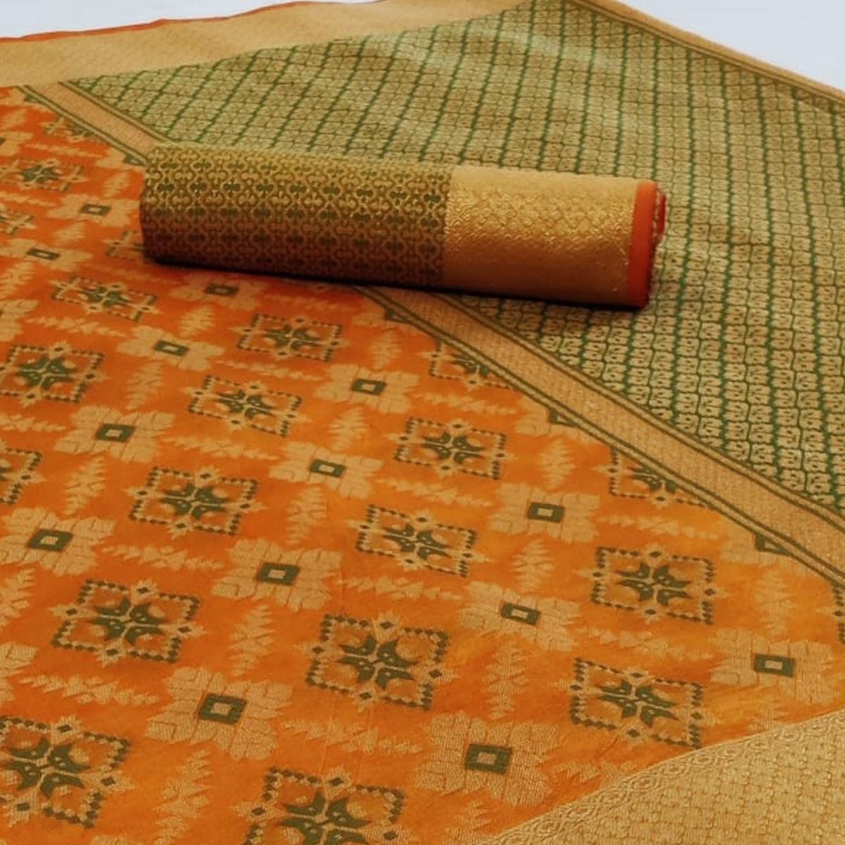 Adorning Yellow Colored Festive Wear Woven Silk Saree - Peachmode