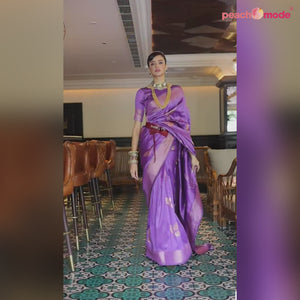 Purple Woven Art Silk Saree With Tassels