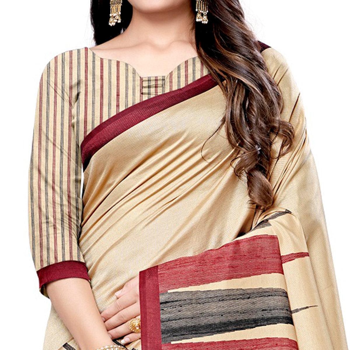 Alluring Beige Colored Casual Printed Art Silk Saree - Peachmode