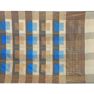 Alluring Beige-Firozi Colored Casual Printed Pure Cotton Jacquard Saree - Peachmode