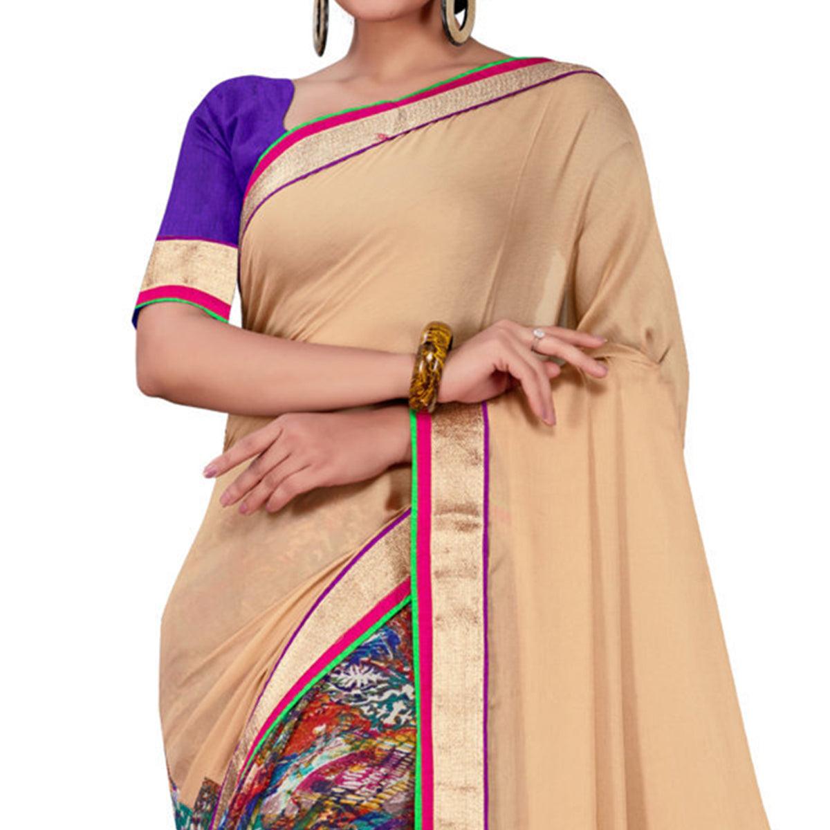 Alluring Beige-Multi Colored Party Wear Floral Printed Georgette half-half Saree - Peachmode