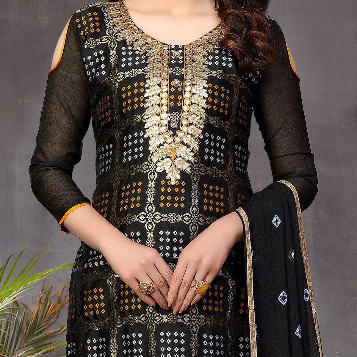 Alluring Black Colored Festive Wear Woven Heavy Banarasi Silk Dress Material - Peachmode