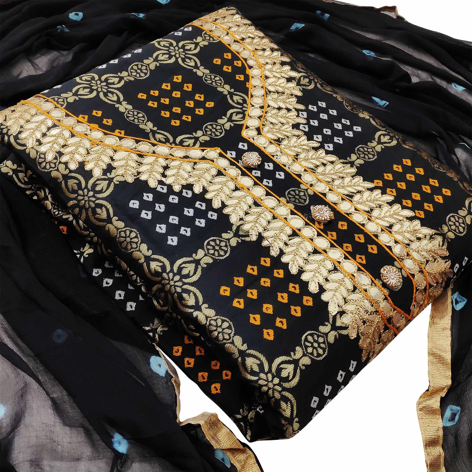 Alluring Black Colored Festive Wear Woven Heavy Banarasi Silk Dress Material - Peachmode