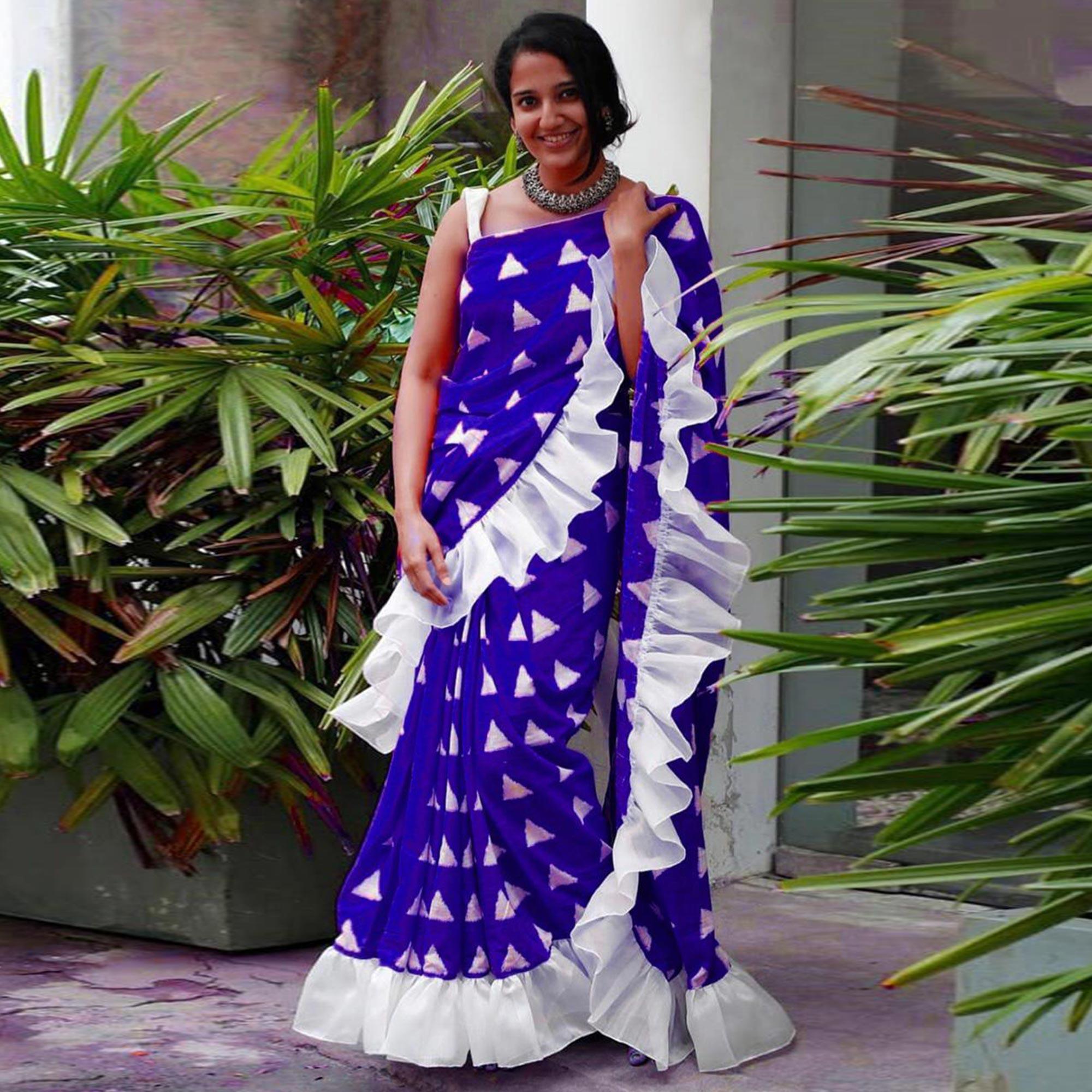 Alluring Blue Colored Casual Wear Printed Art Silk Saree - Peachmode