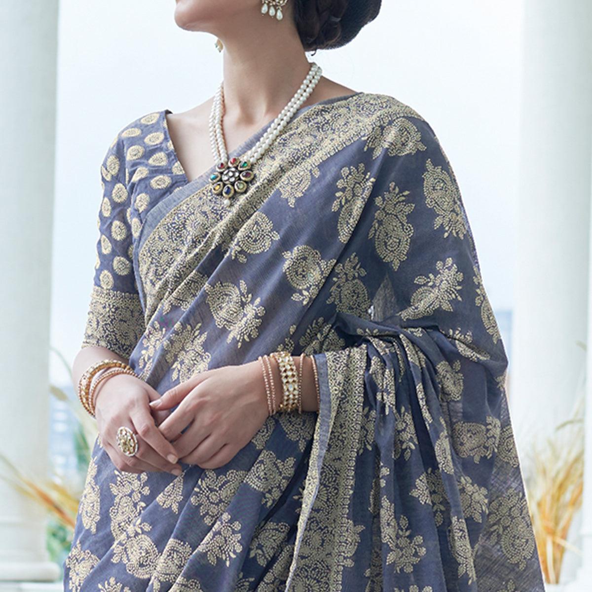Alluring Blue Colored Festive Wear Woven Chanderi Saree - Peachmode